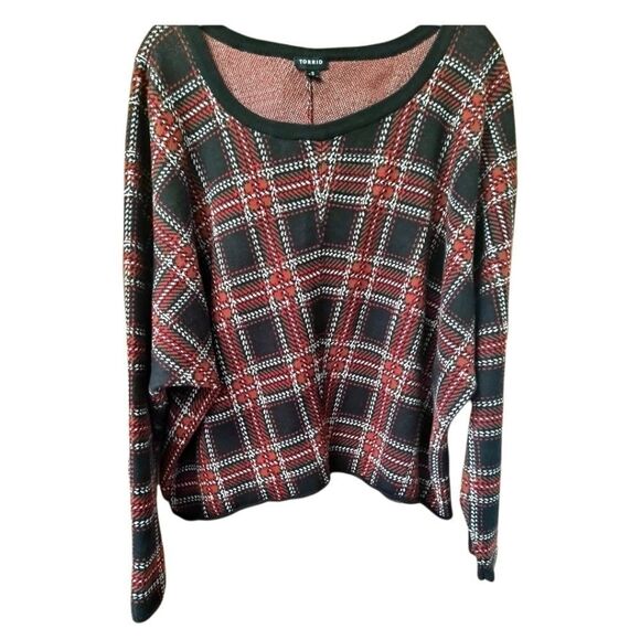 Torrid New Plus Size  Long Sleeve Red,Blue,& White Plaid Sweater 3X - Picture 1 of 11